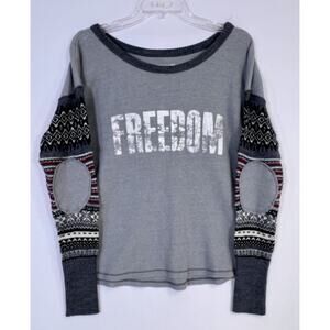 We The Free Free People Women Size M Freedom Patchwork BOHO Long Sleeve T-Shirt